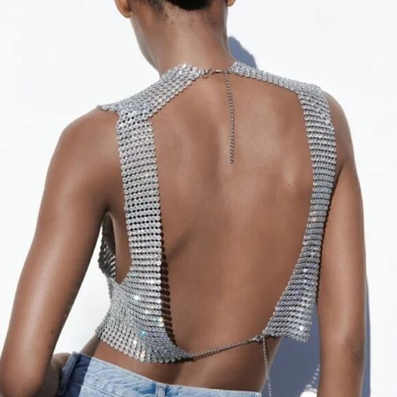 OPEN BACK RHINESTONE TOP ZARA NWT - Picture 16 of 17